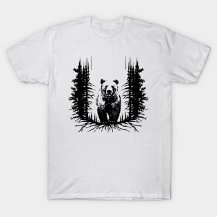 Minimalist black ink silhouette Grizzly bear drawing T-Shirt